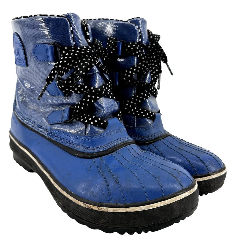 Sorel Tivoli II Snow Rain Boots Lace Up Leather Polka Dot Lined Outdoor Blue 9